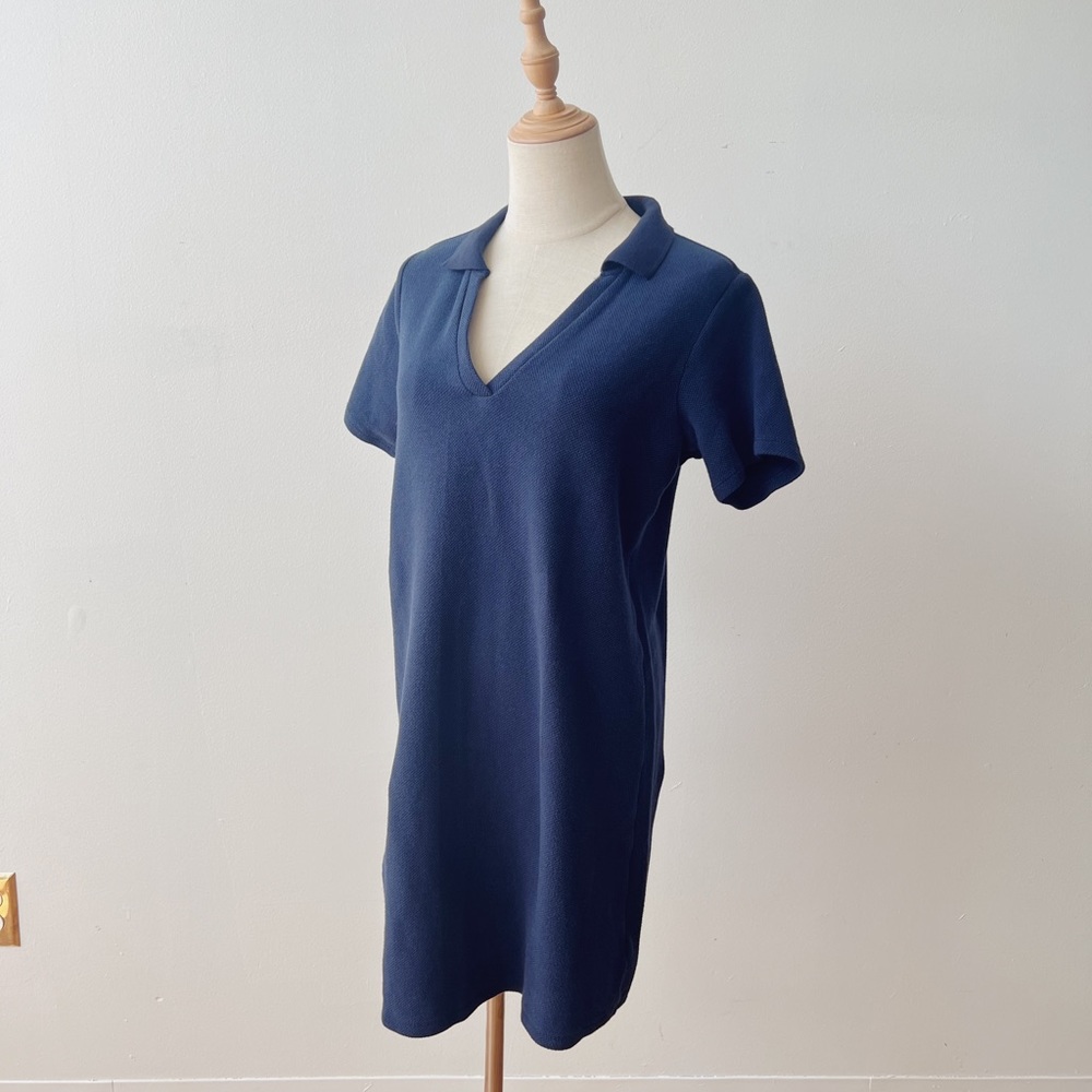 GAP Short Sleeve Polo Texutred Cotton Navy Shift Dress Womens XS Petite
